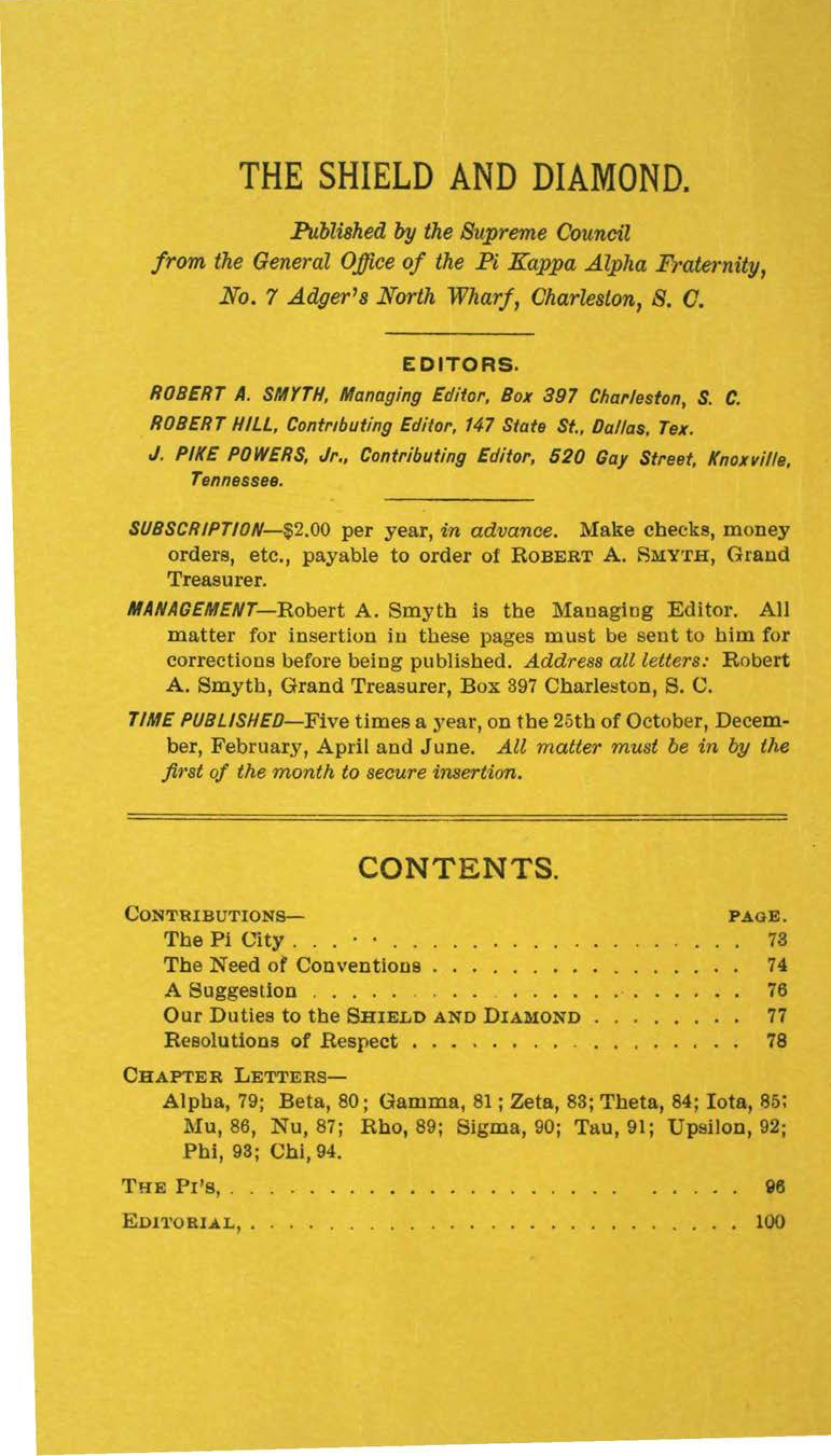 The Shield And Diamond, Vol. 9, No. 3, Table Of Contents